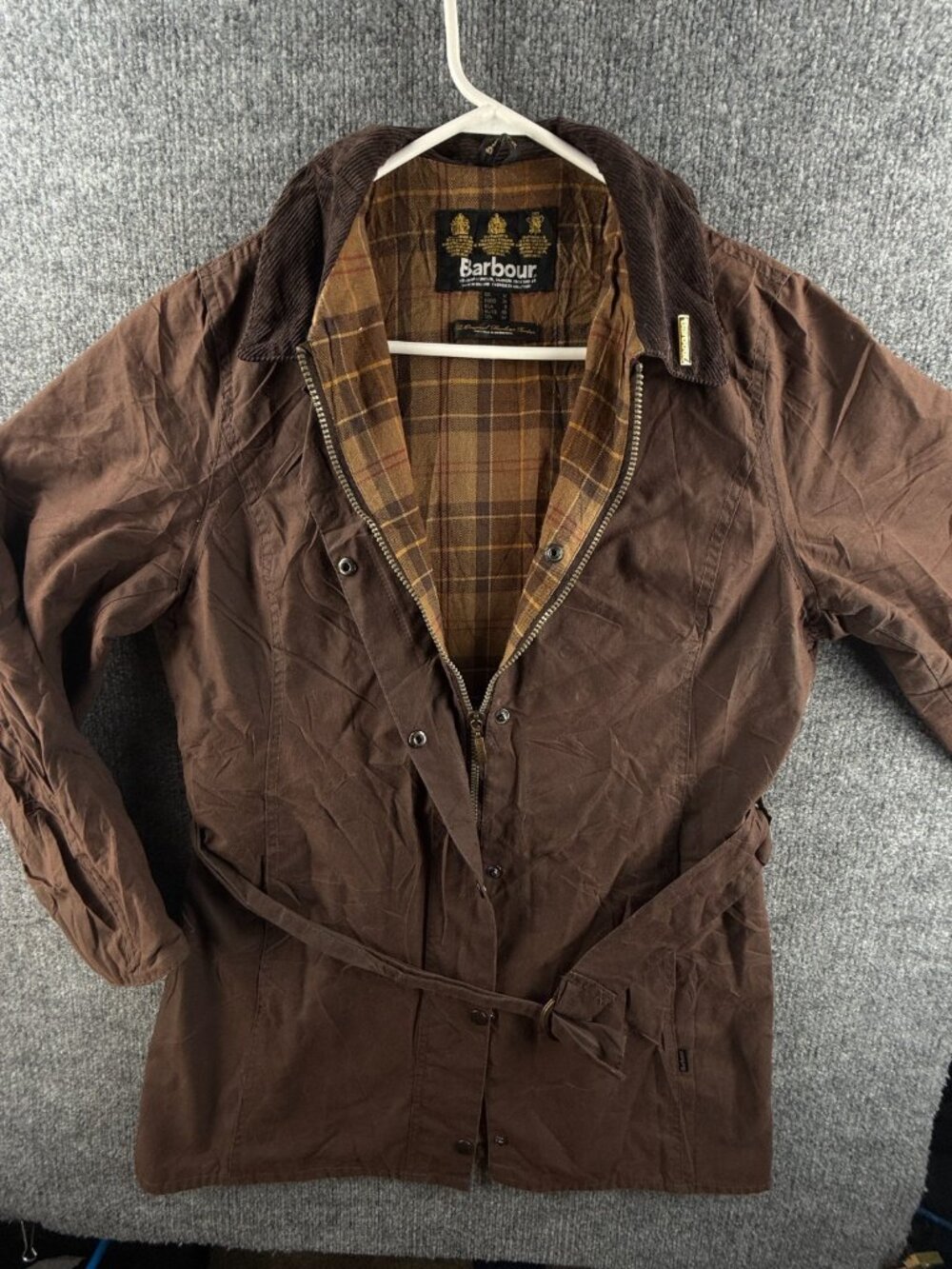Barbour Newmarket Mac Waxed Jacket Women Full Zip Brown Size 8 US Lined